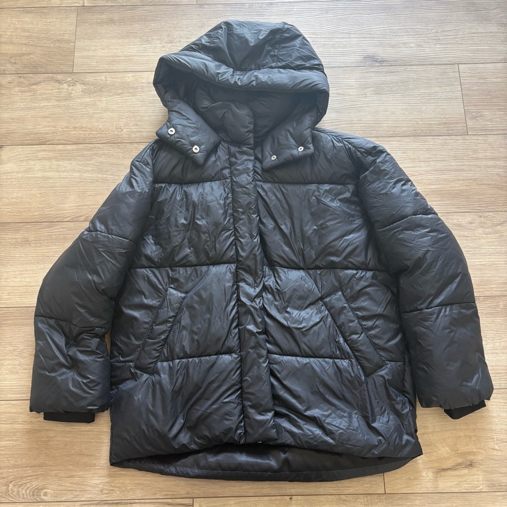 ABERCROMBIE & FITCH Black Puffer Hooded Jacket Size Small Button Zip‎